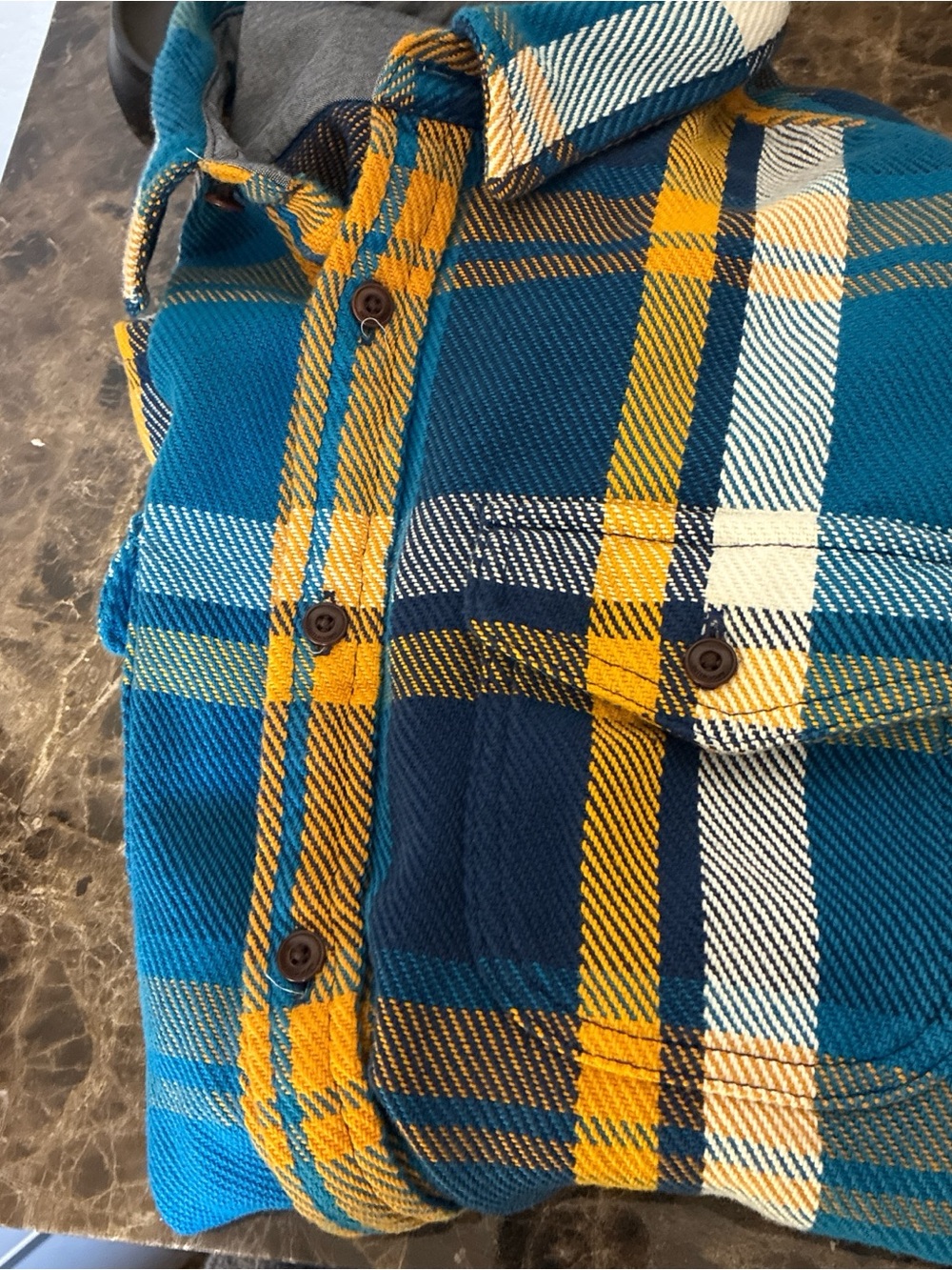 Outerknown Teal, Yellow & Navy Plaid Cardigan Sweater